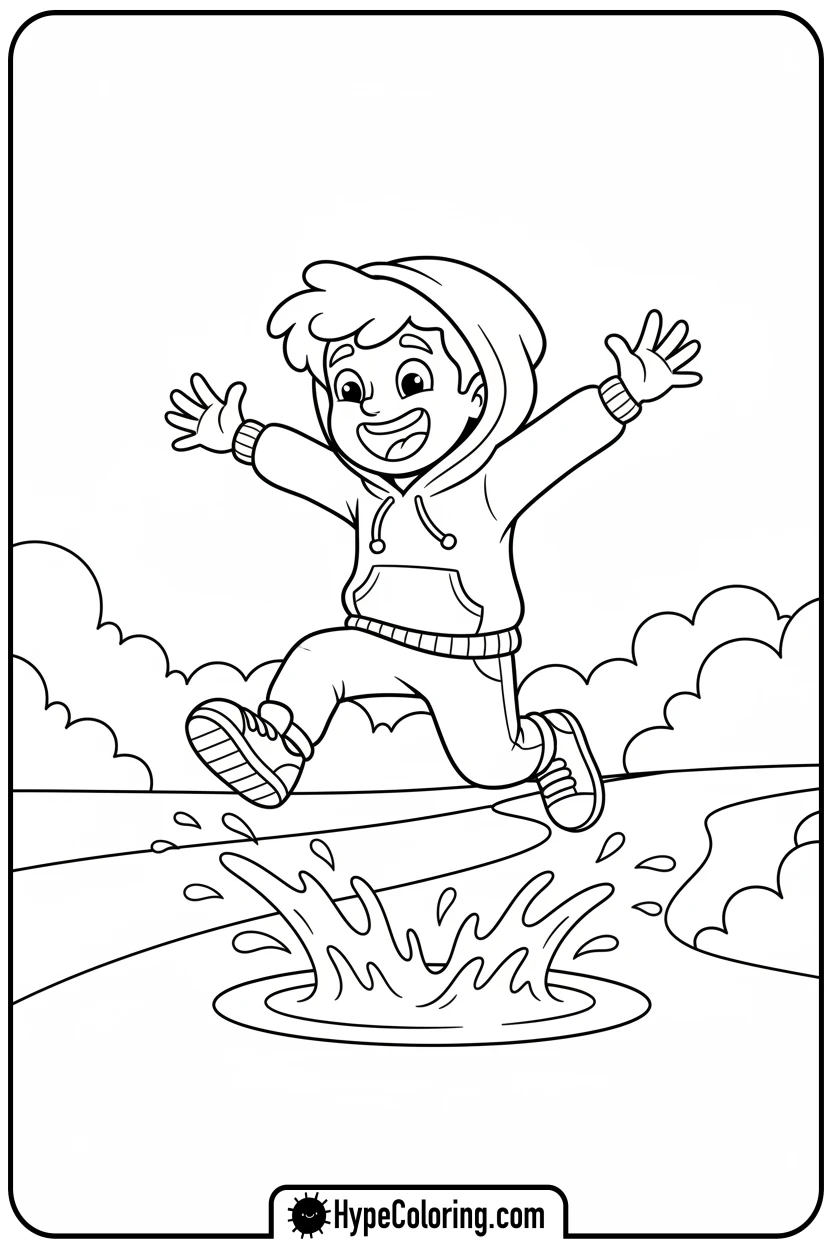 character-jumping-over-puddle - bold and easy coloring pages