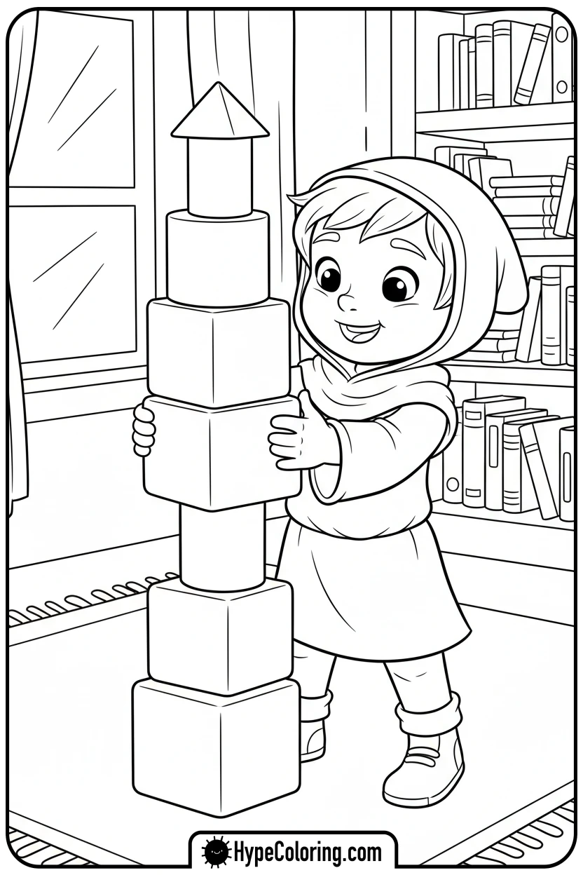 character-building-block-tower - bold and easy coloring pages