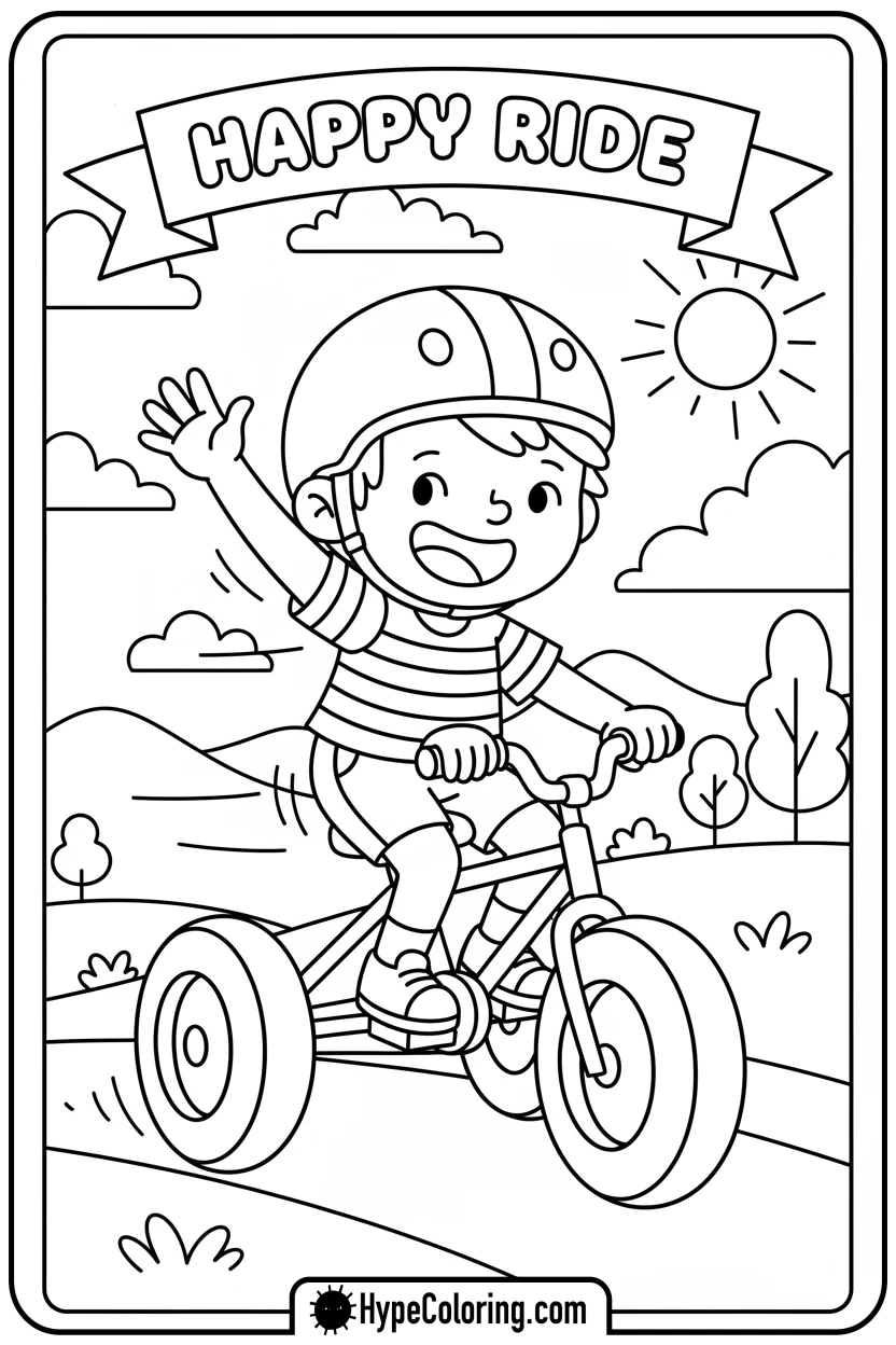 character-riding-a-bicycle - bold and easy coloring pages