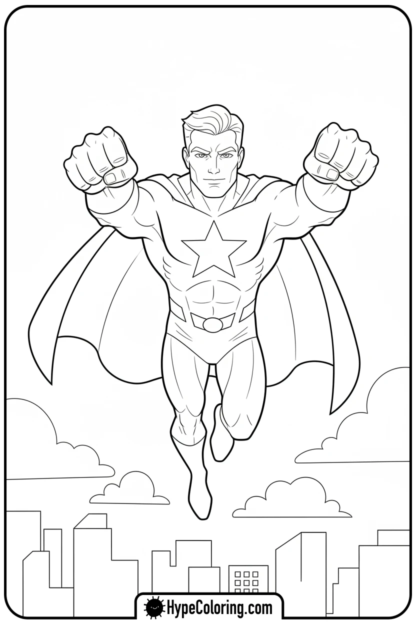 character-in-superhero-pose - bold and easy coloring pages