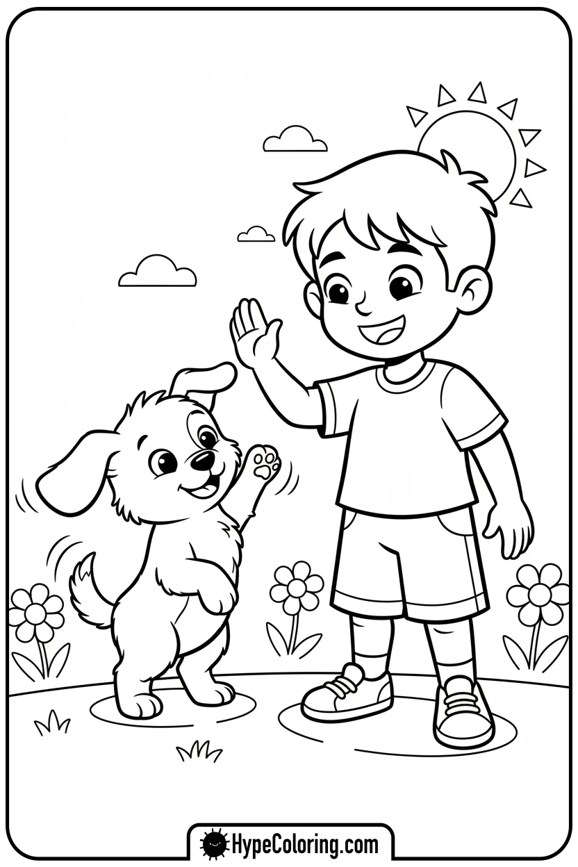 character-high-fiving-puppy - bold and easy coloring pages