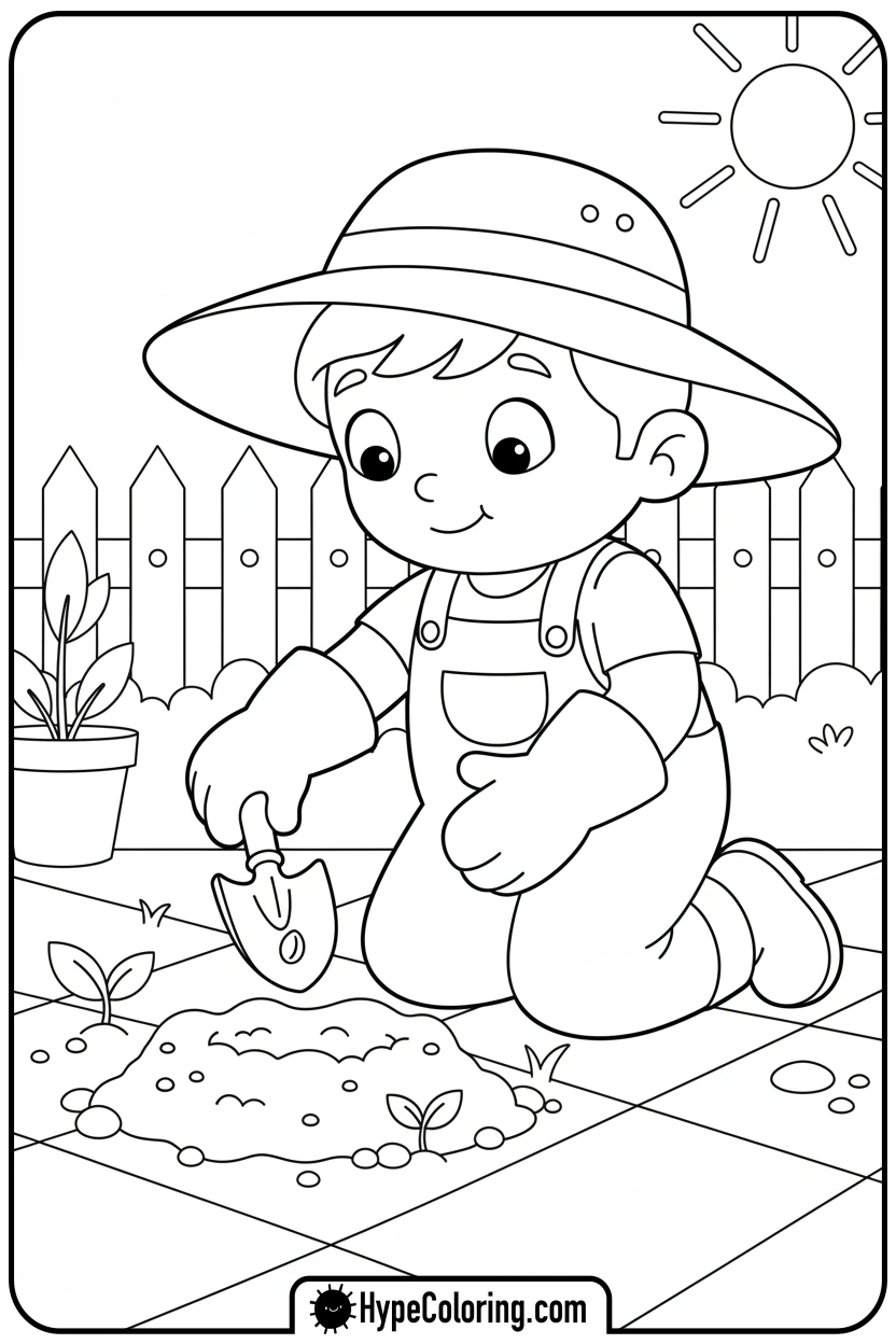 character-planting-a-seed - bold and easy coloring pages