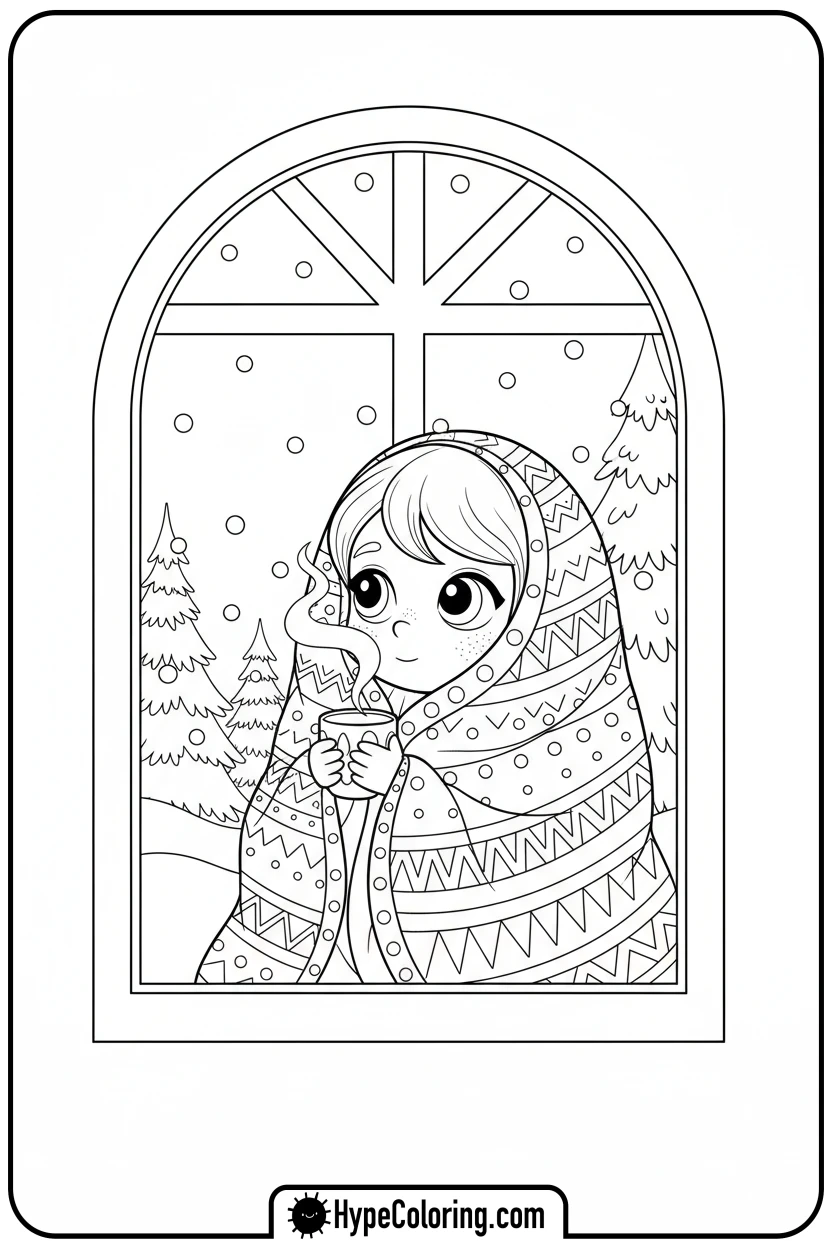 character-cozy-with-snow - bold and easy coloring pages