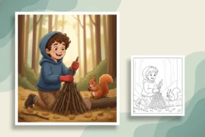 a-child-cheerfully-gathering-small - camping coloring pages