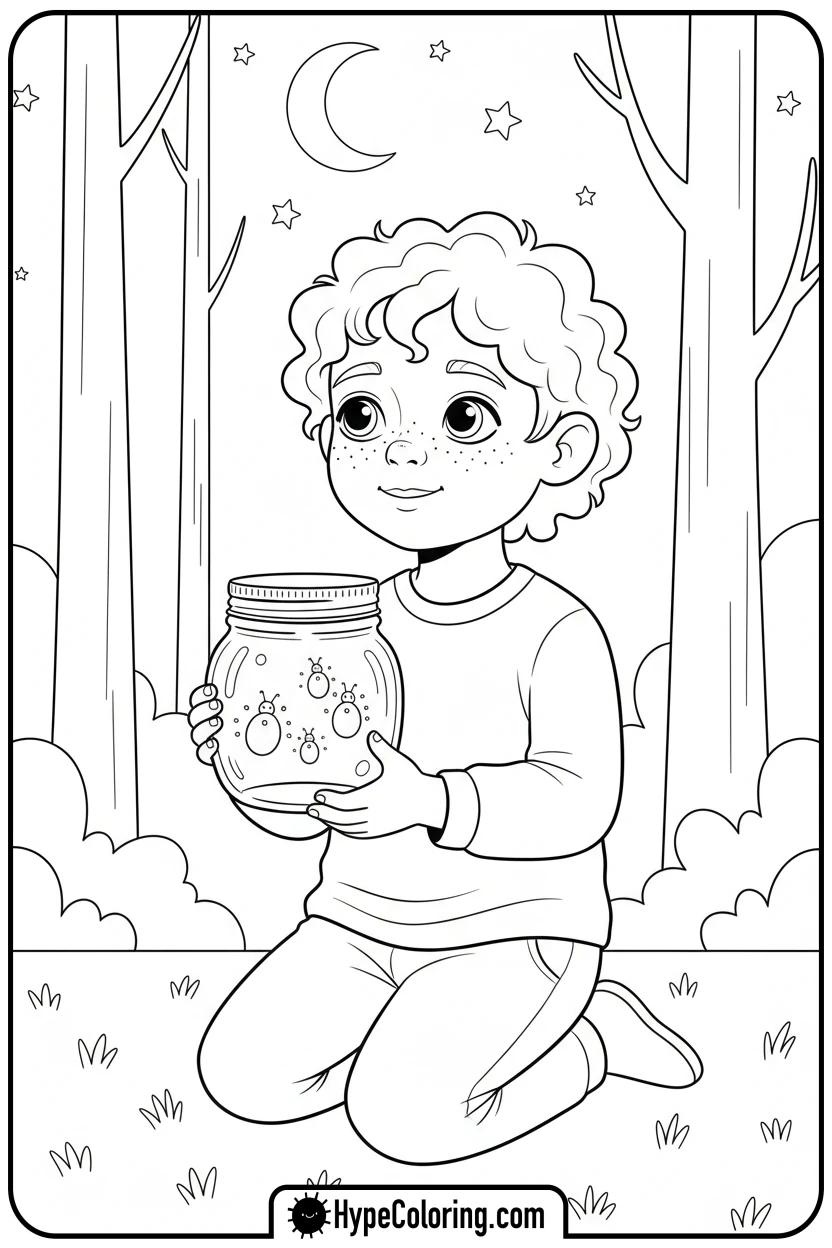 child-catching-fireflies - camping coloring pages
