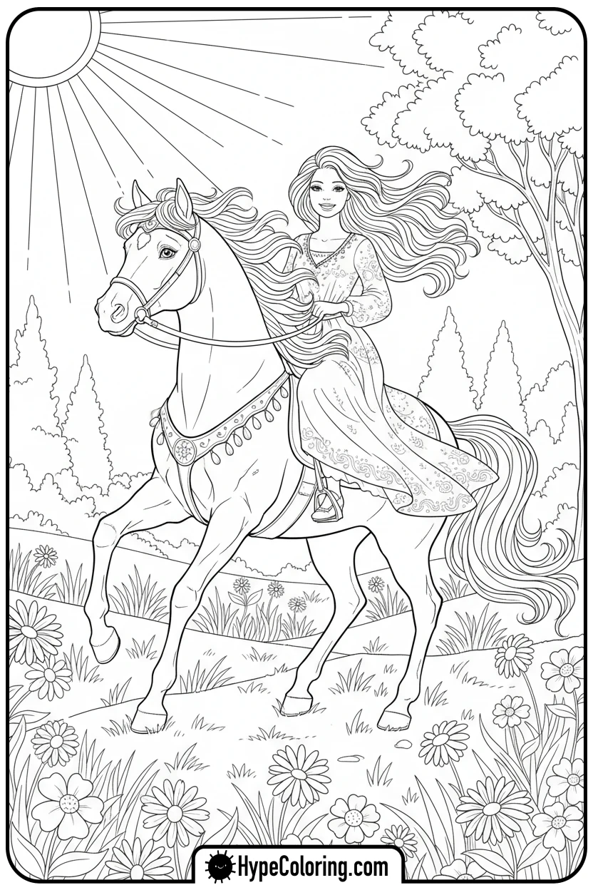 barbie-riding-horse - barbie coloring pages printable