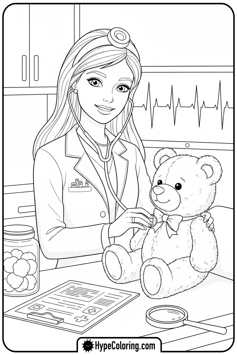 barbie-doctor-with-teddy - barbie coloring pages printable