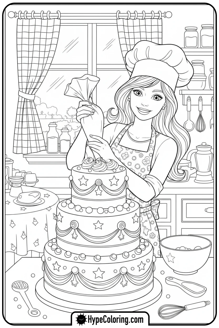 barbie-decorating-cake - barbie coloring pages printable