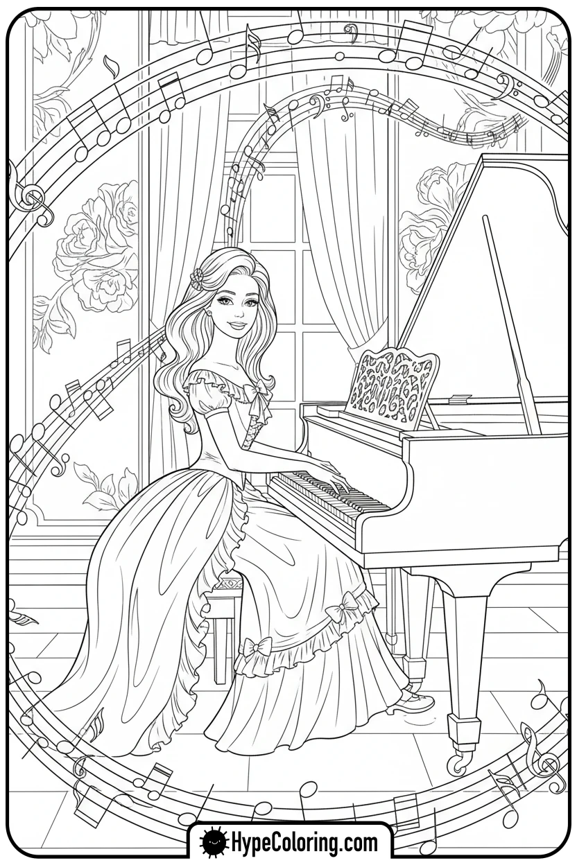 barbie-playing-grand-piano - barbie coloring pages printable
