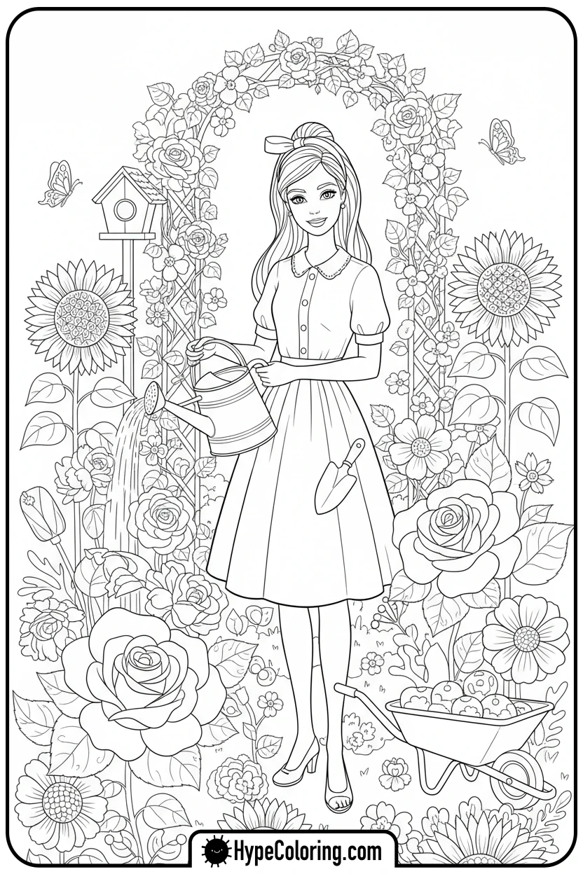 barbie-gardening-flowers - barbie coloring pages printable