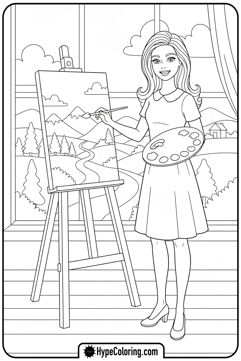 barbie-painting-landscape - barbie coloring pages printable