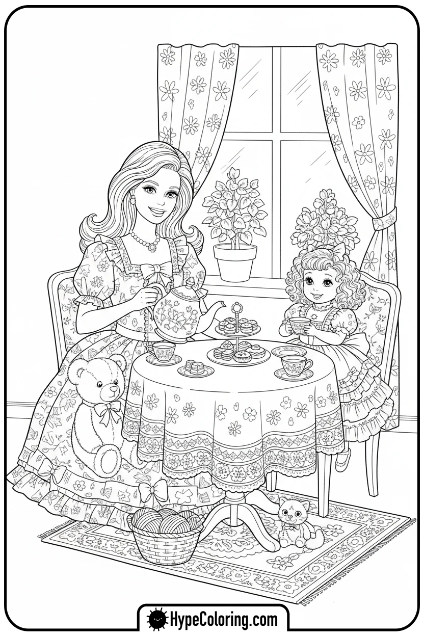 barbie-tea-party - barbie coloring pages printable