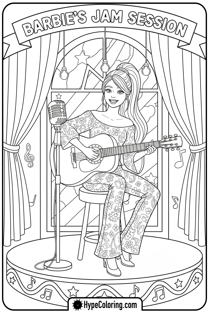 barbie-playing-guitar - barbie coloring pages printable