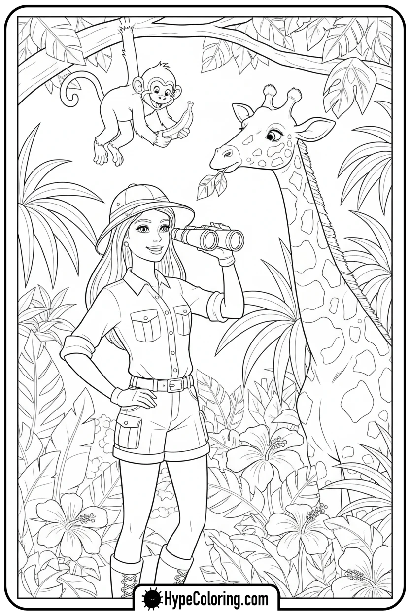 barbie-on-safari - barbie coloring pages printable