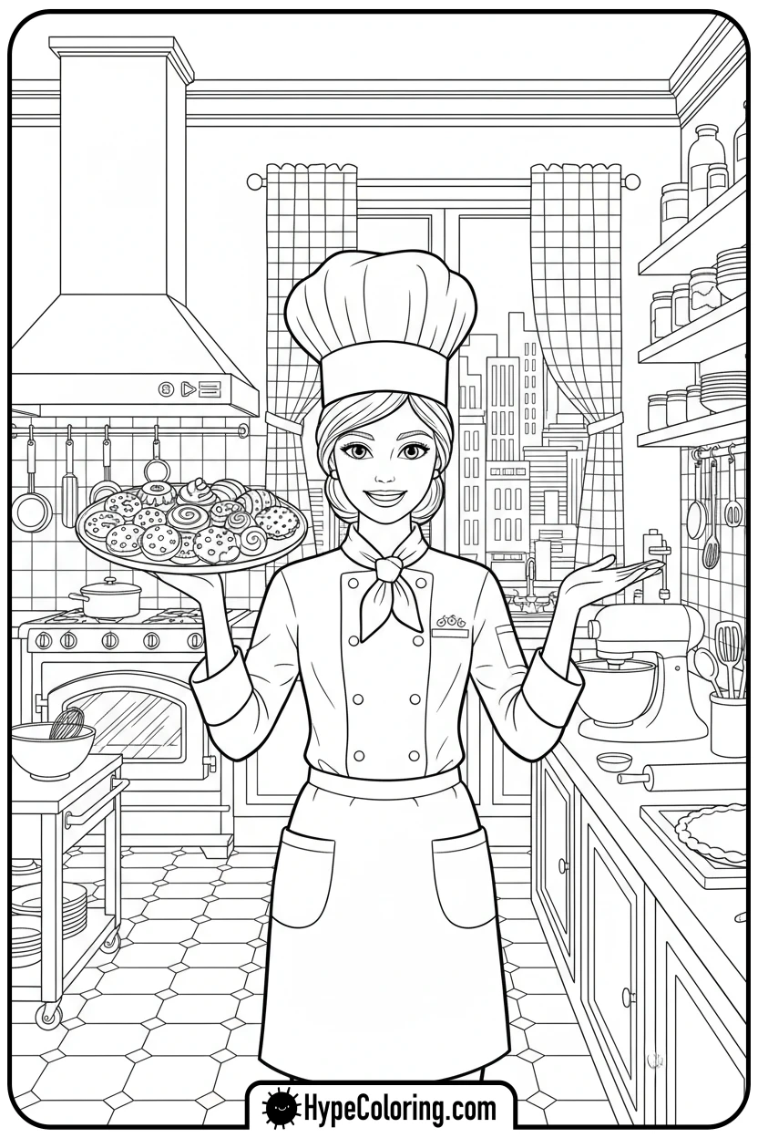 barbie-chef-baking - barbie coloring pages printable
