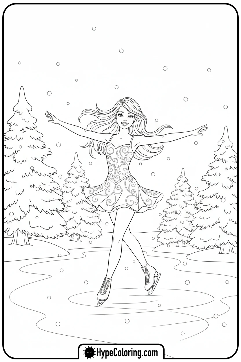 barbie-ice-skating - barbie coloring pages printable