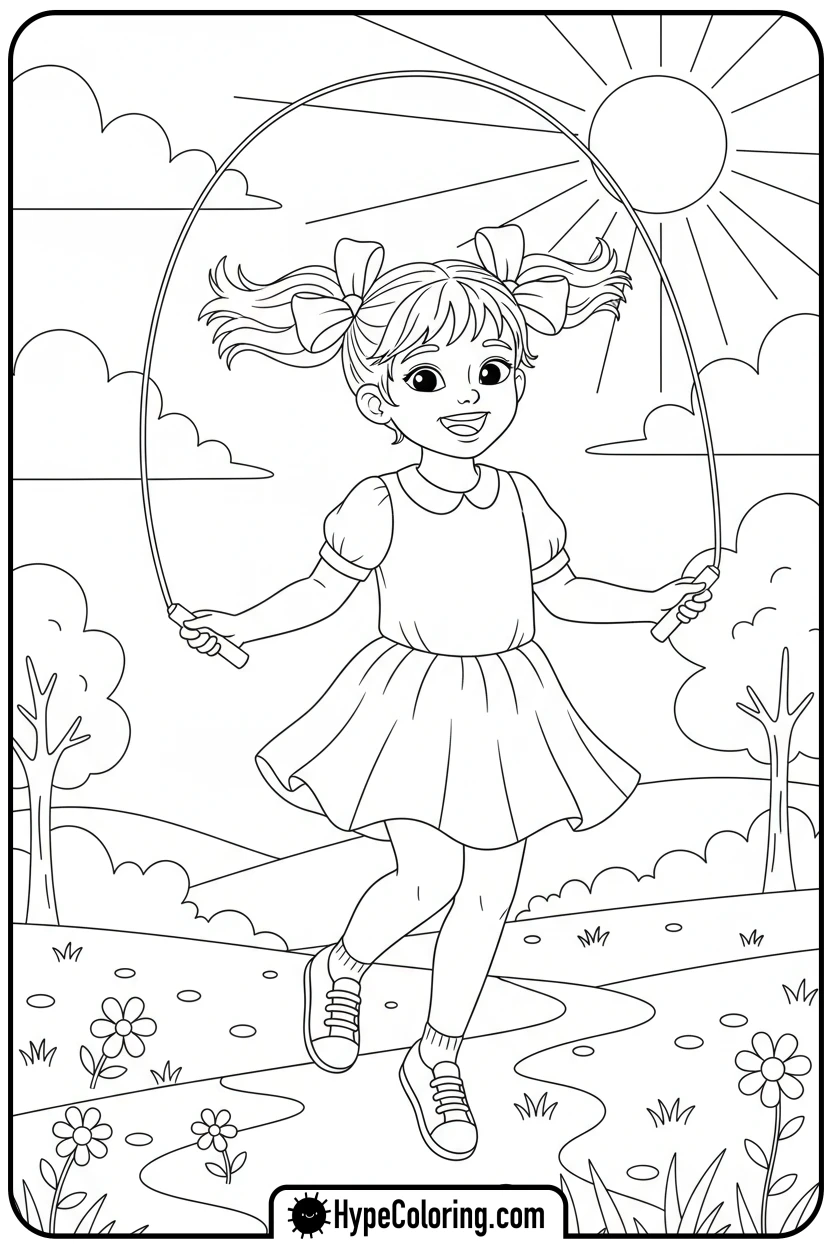 girl-skipping-rope - girl coloring pages