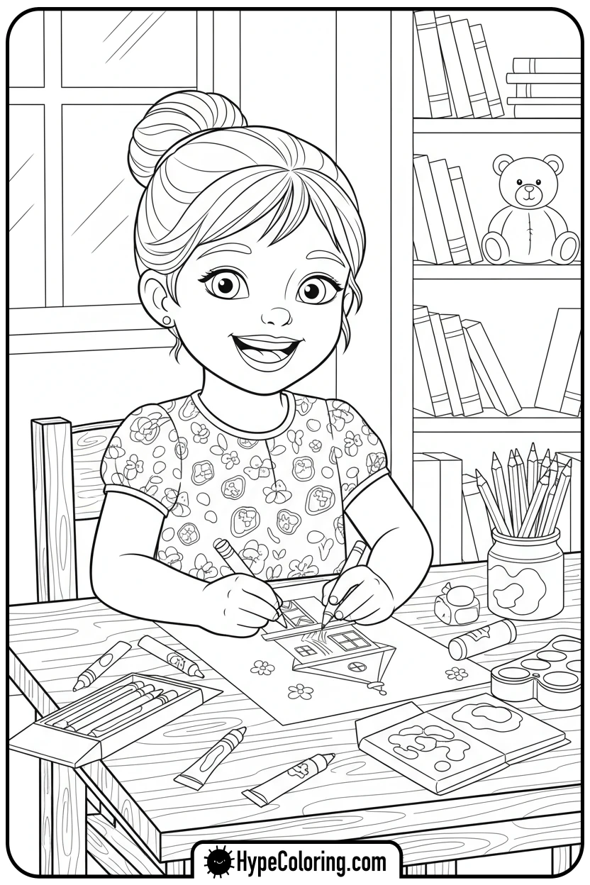 girl-drawing-with-crayons - girl coloring pages