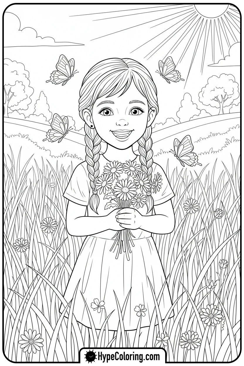 girl-with-wildflowers - girl coloring pages