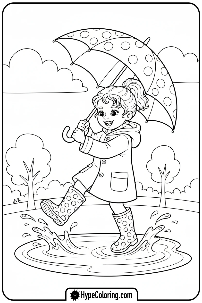 girl-splashing-in-puddle - girl coloring pages