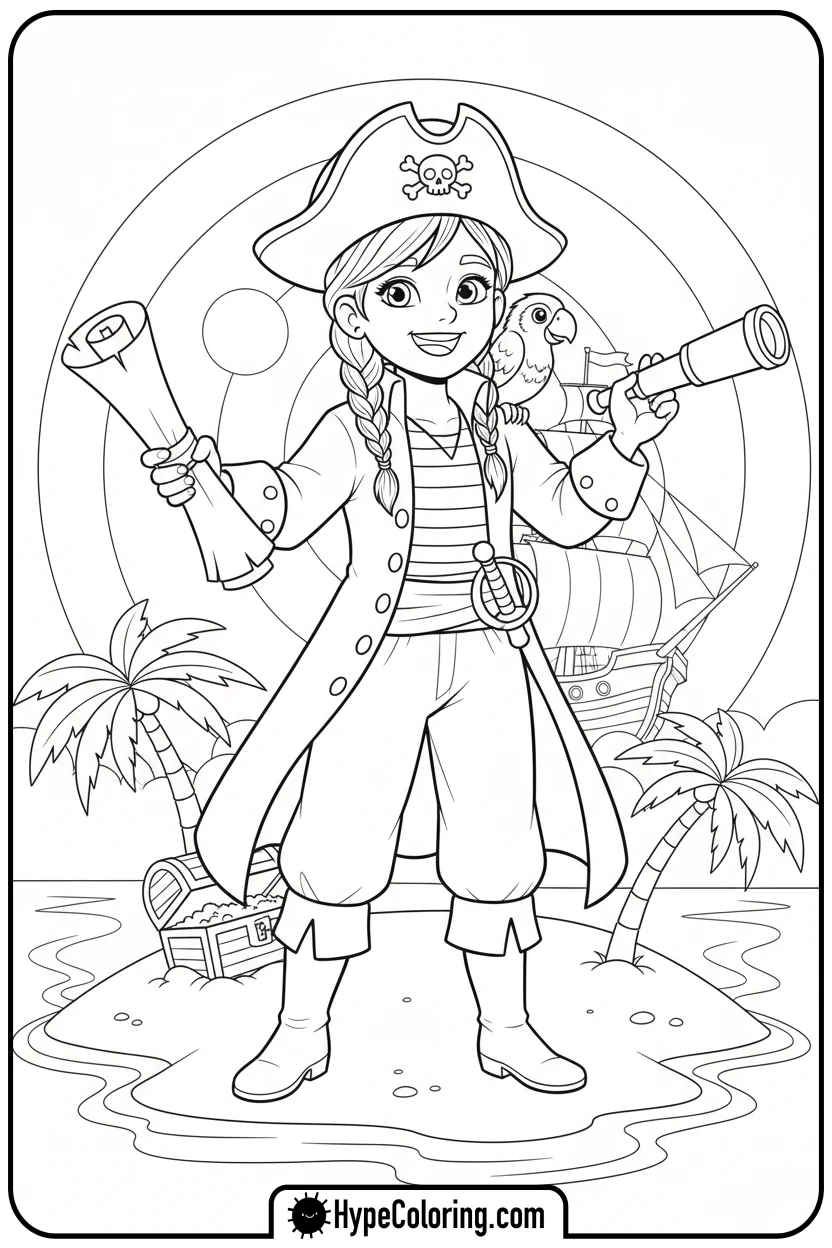 girl-pirate-with-map - girl coloring pages
