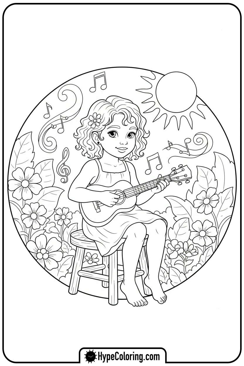 girl-playing-ukulele - girl coloring pages
