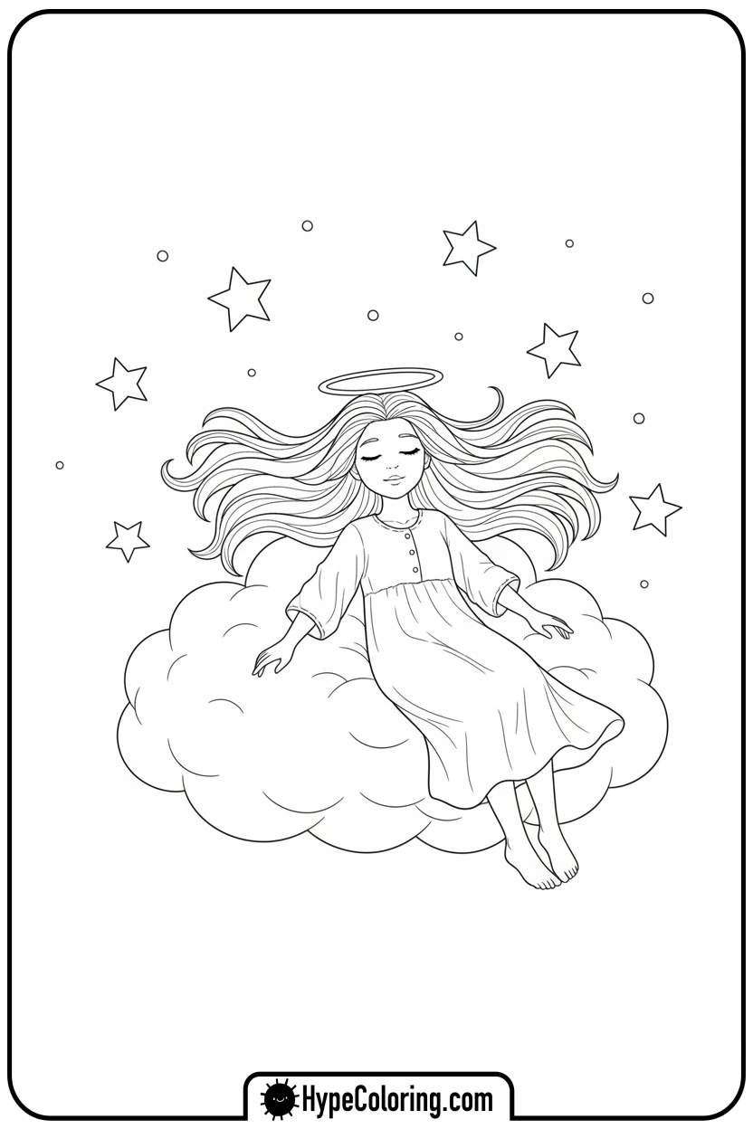 girl-sleeping-on-cloud - girl coloring pages