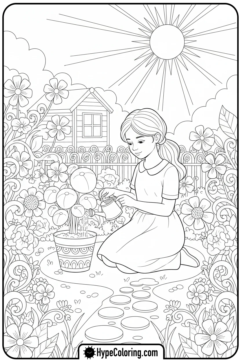 girl-watering-garden - girl coloring pages