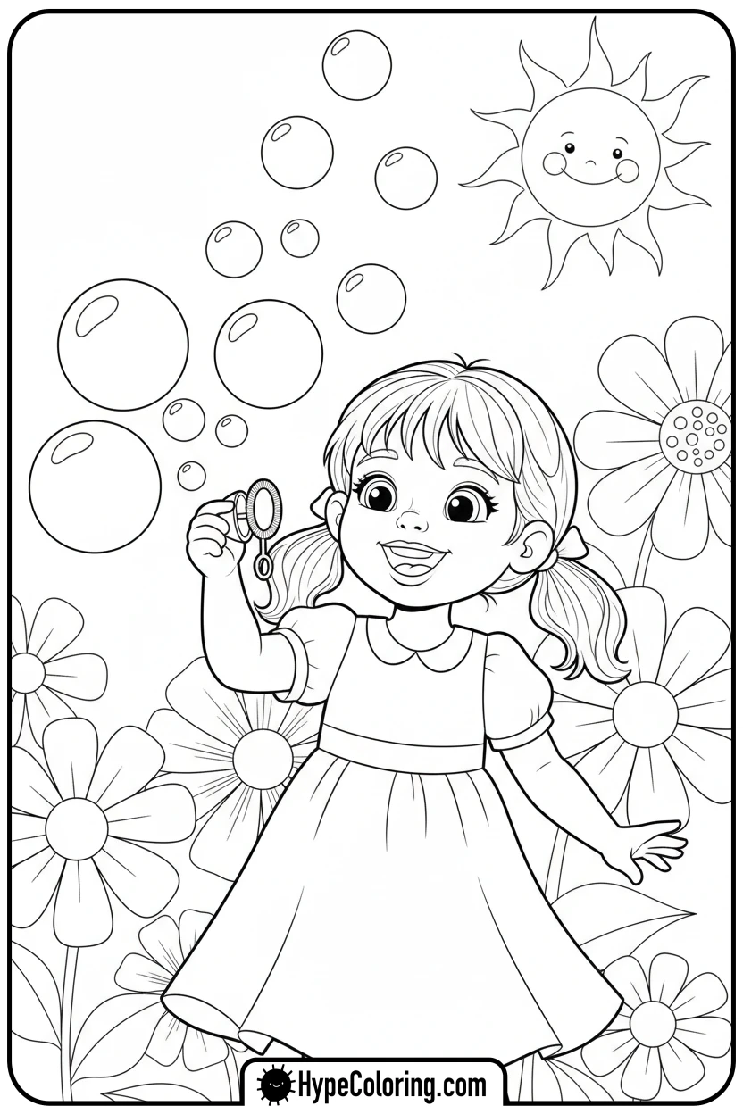 girl-blowing-bubbles - girl coloring pages