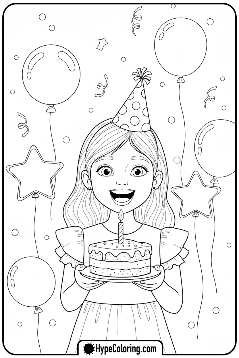 girl-with-birthday-cake - girl coloring pages