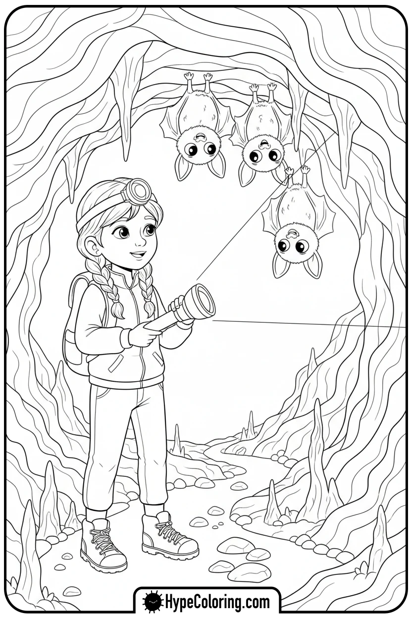 girl-exploring-cave - girl coloring pages