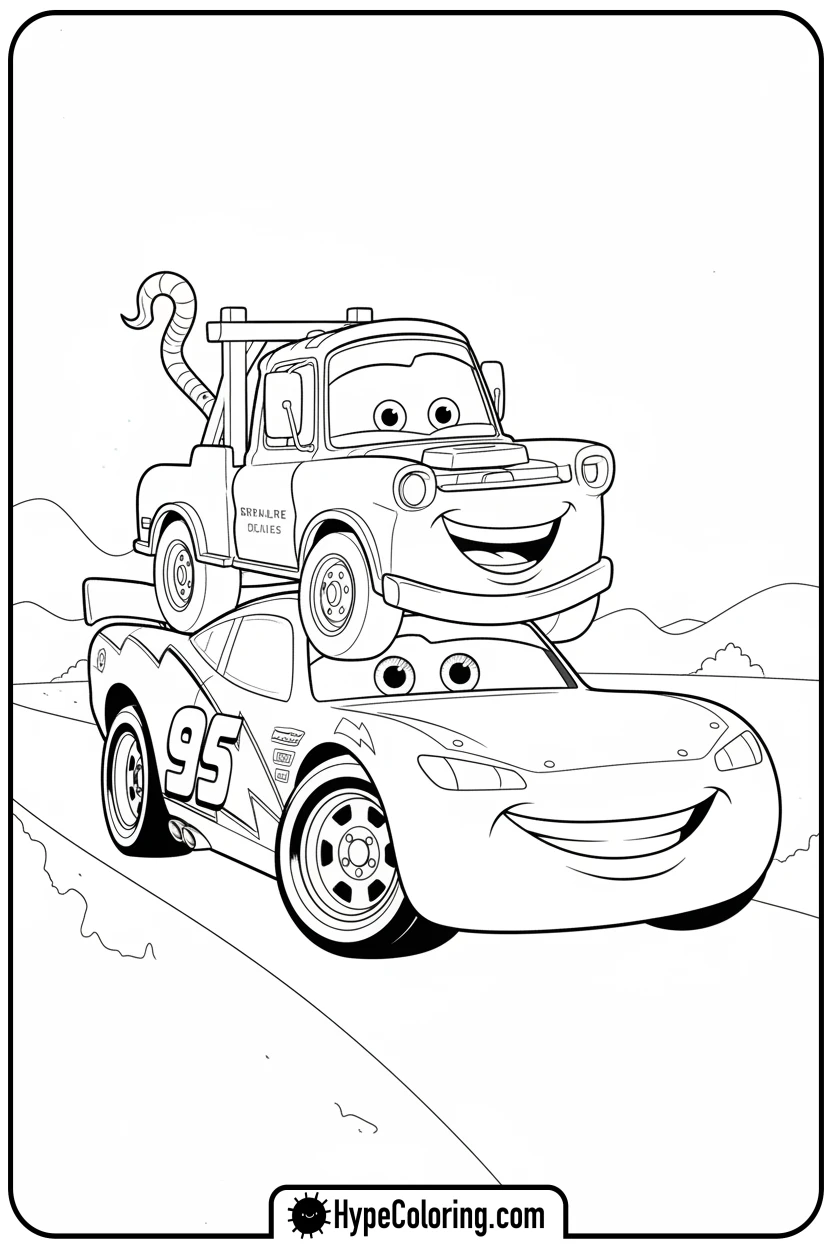 lightning-mcqueen-carrying-mater - lightning mcqueen coloring pages