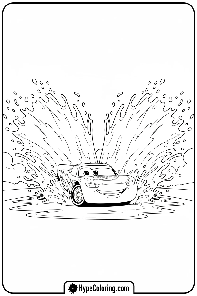 lightning-mcqueen-splashing-water - lightning mcqueen coloring pages