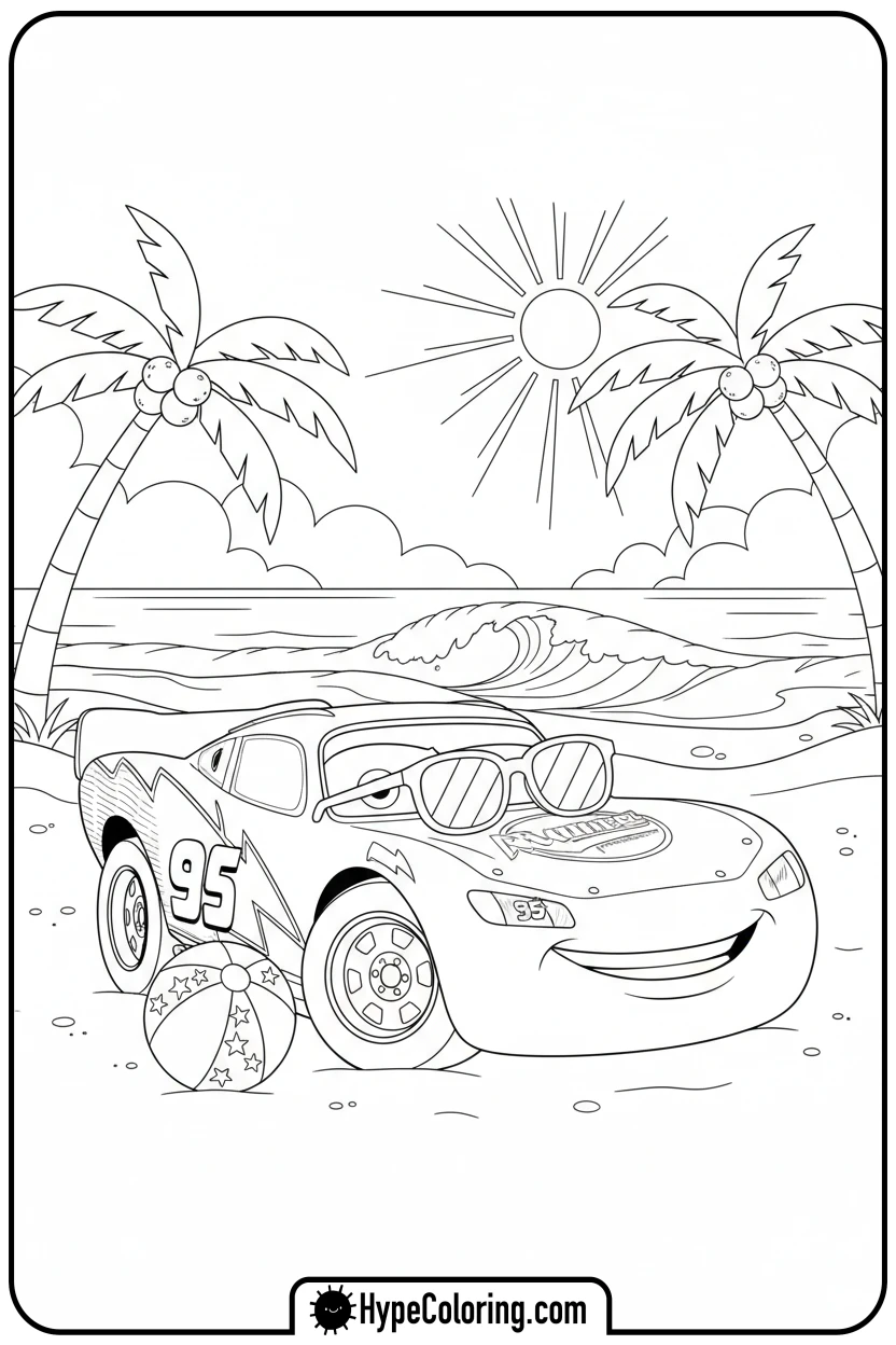 lightning-mcqueen-at-the-beach - lightning mcqueen coloring pages