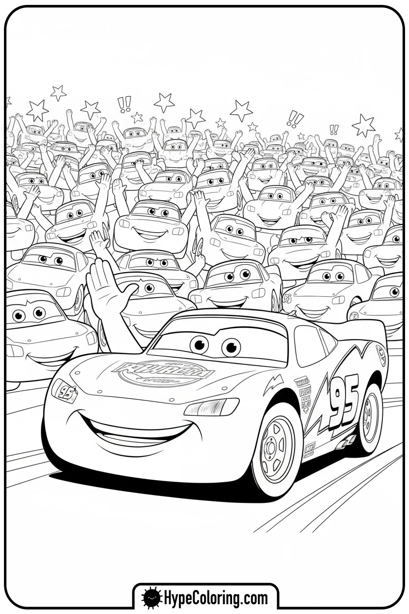 lightning-mcqueen-waving-to-fans - lightning mcqueen coloring pages