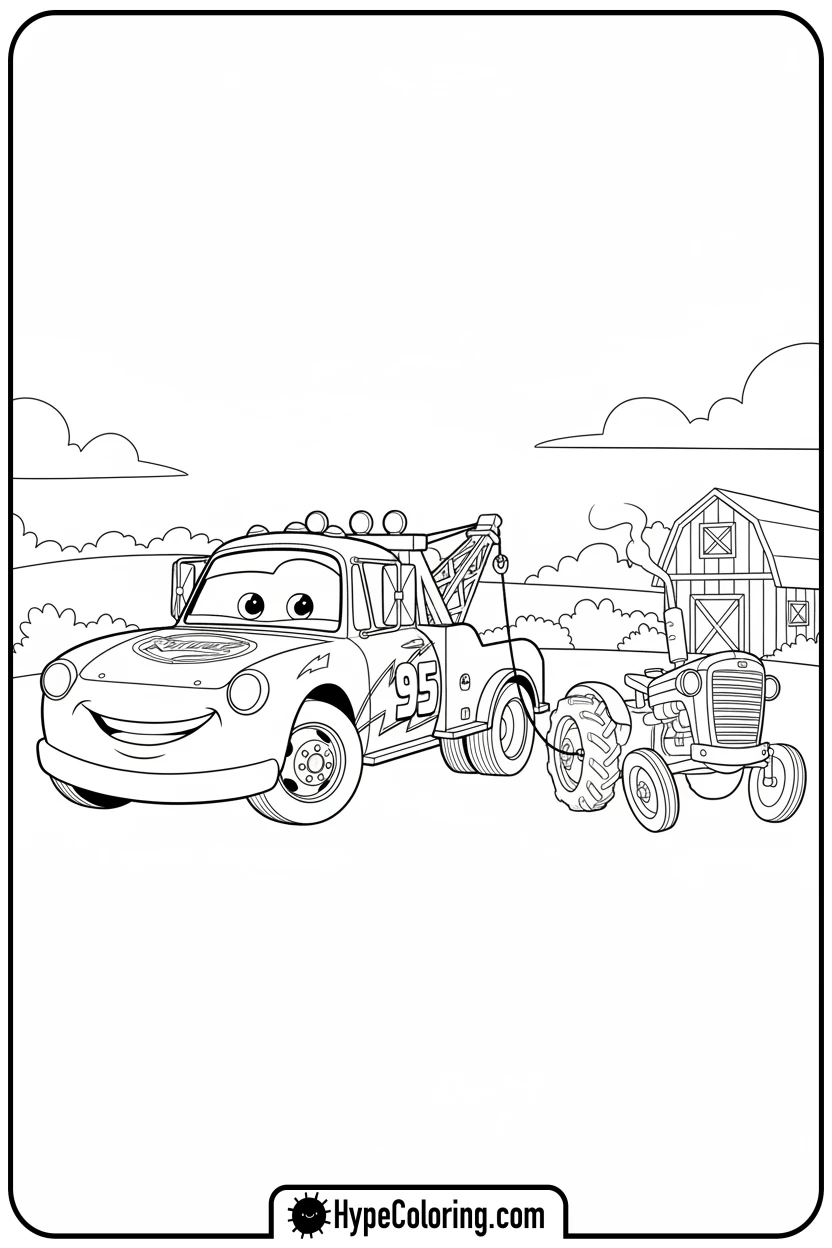 lightning-mcqueen-helping-tractor - lightning mcqueen coloring pages