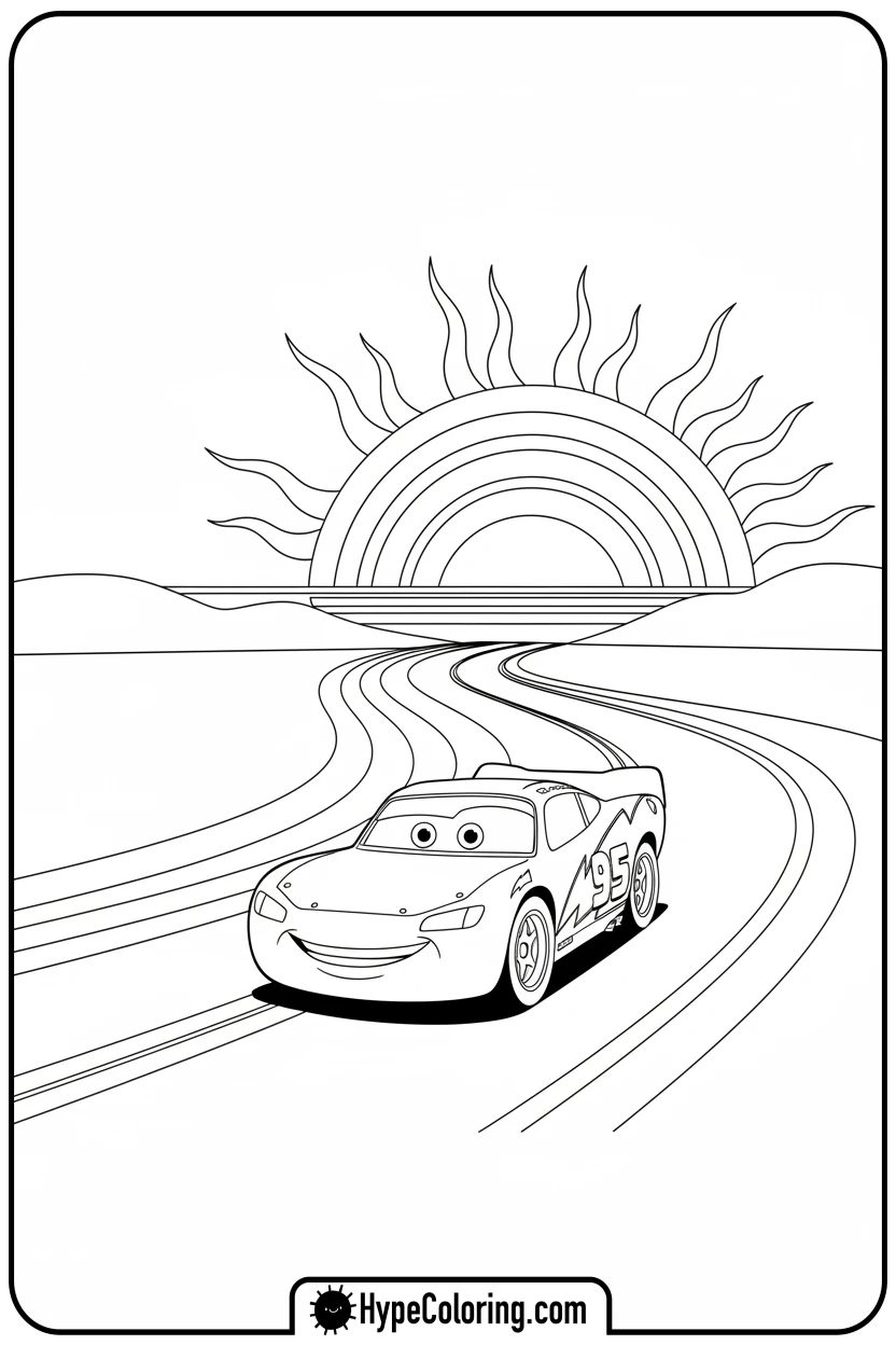 lightning-mcqueen-sunset-drive - lightning mcqueen coloring pages