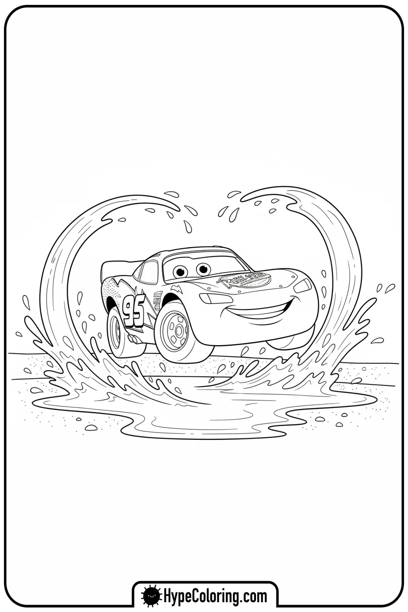 lightning-mcqueen-splashing-puddle - cars lightning mcqueen coloring pages