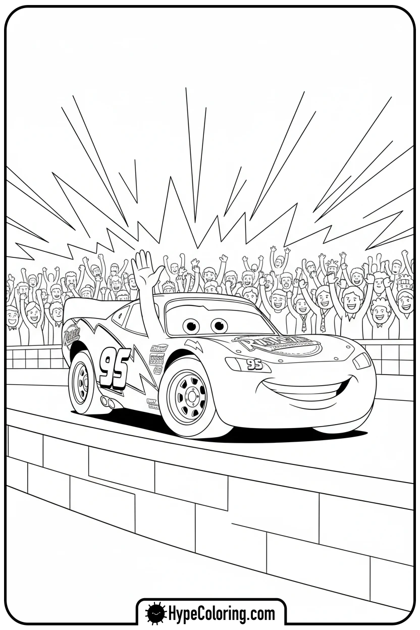 lightning-mcqueen-waving-to-fans - cars lightning mcqueen coloring pages