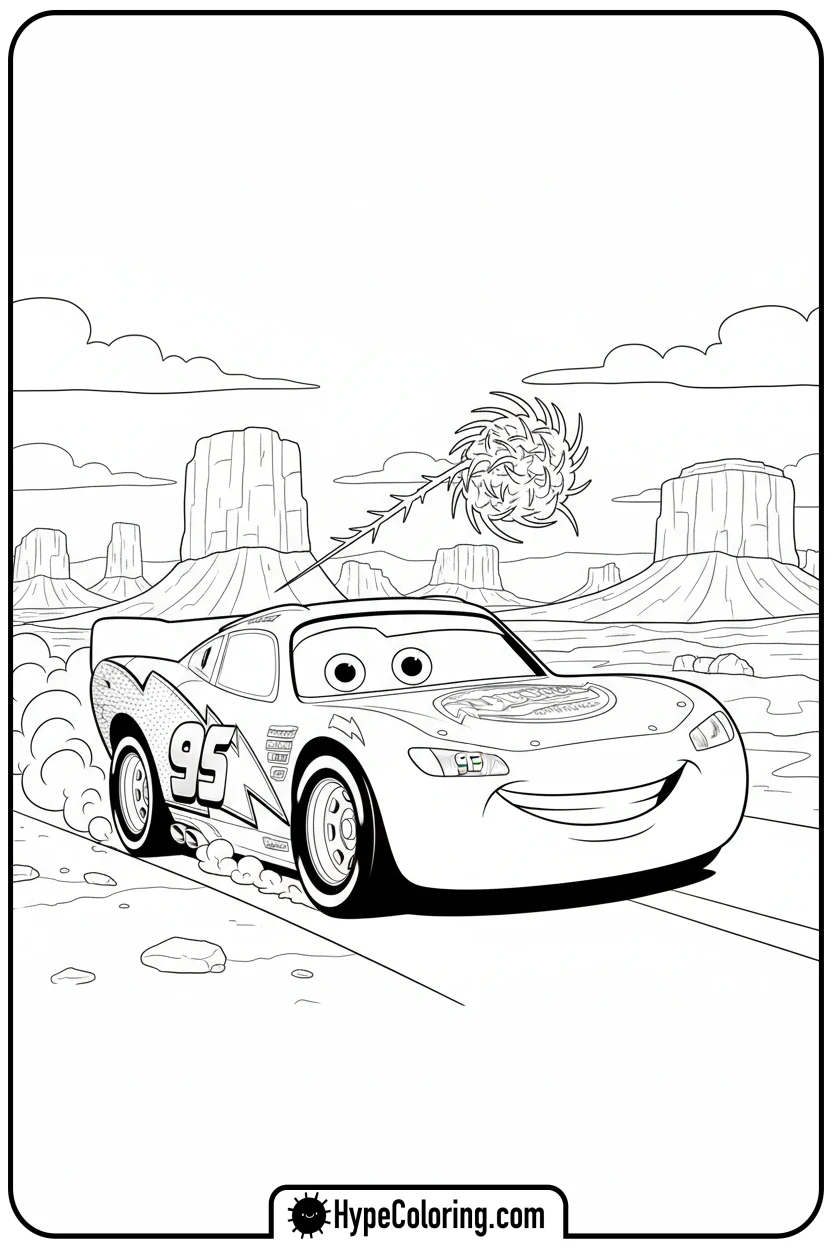lightning-mcqueen-in-desert - cars lightning mcqueen coloring pages