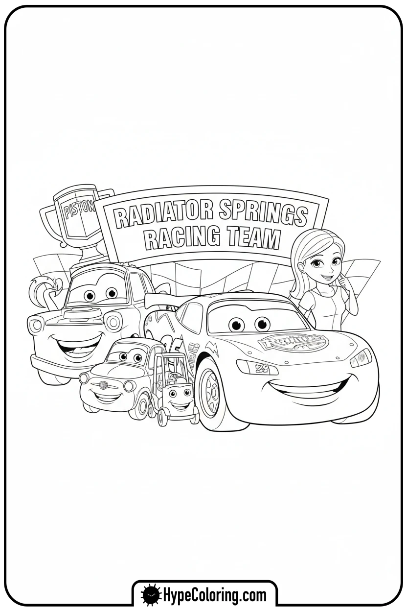 lightning-mcqueen-team-photo - cars lightning mcqueen coloring pages