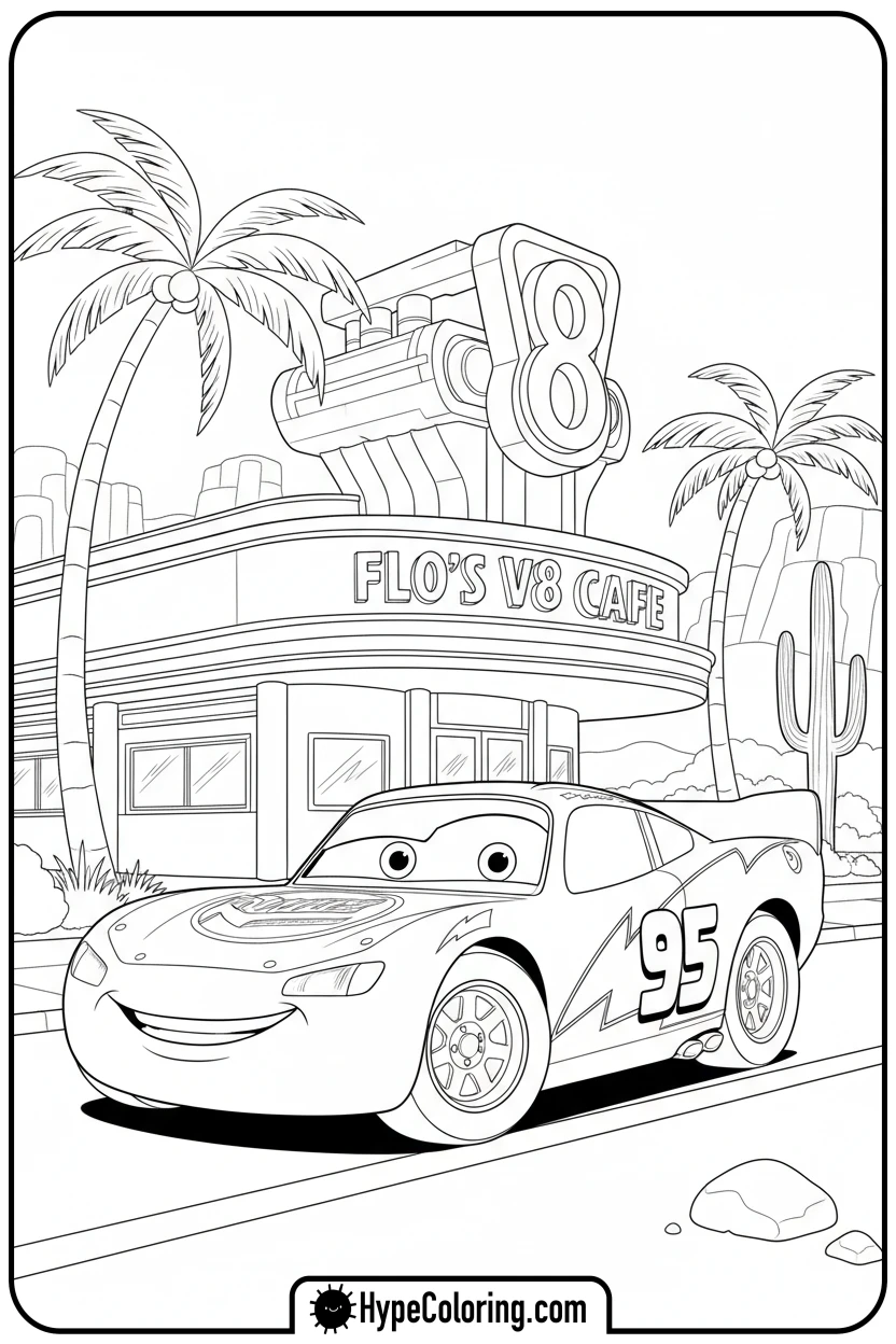 mcqueen-at-flo-s-cafe - mcqueen coloring pages