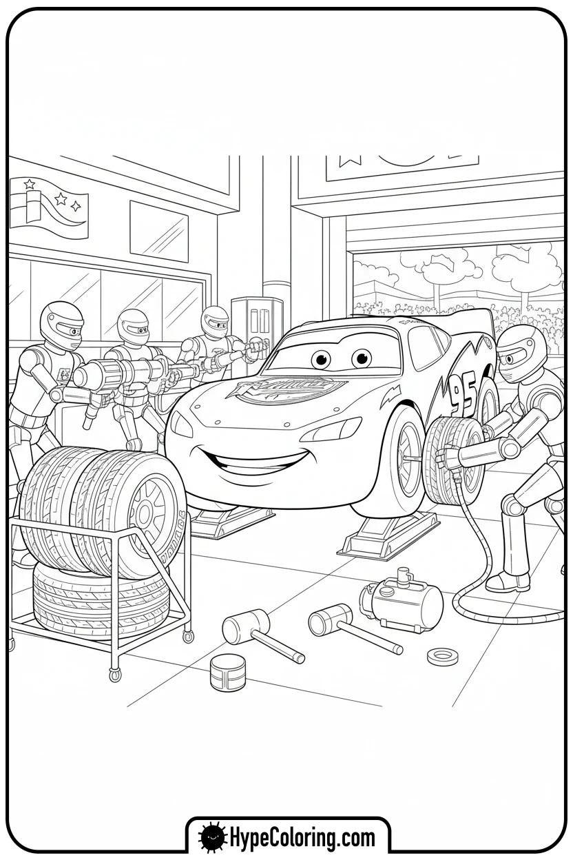 mcqueen-tire-change - mcqueen coloring pages