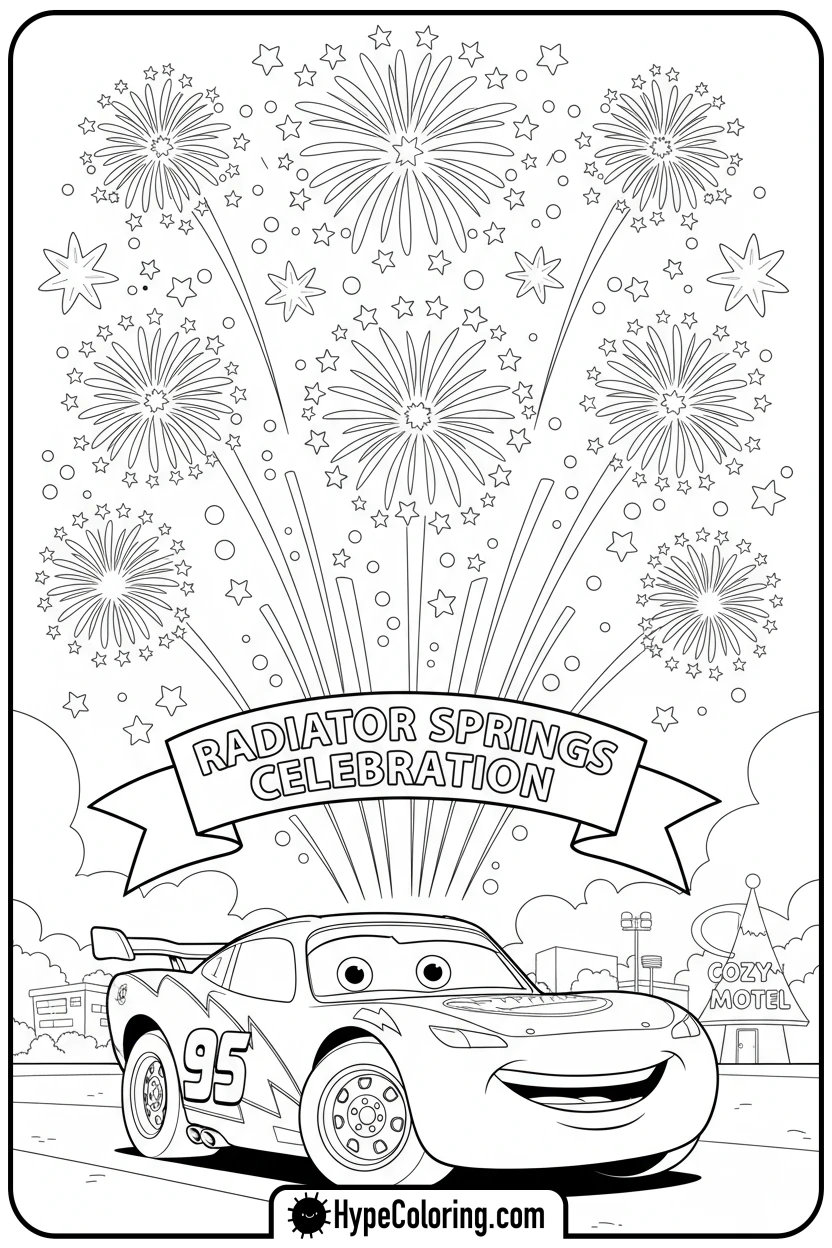 mcqueen-watching-fireworks - mcqueen coloring pages