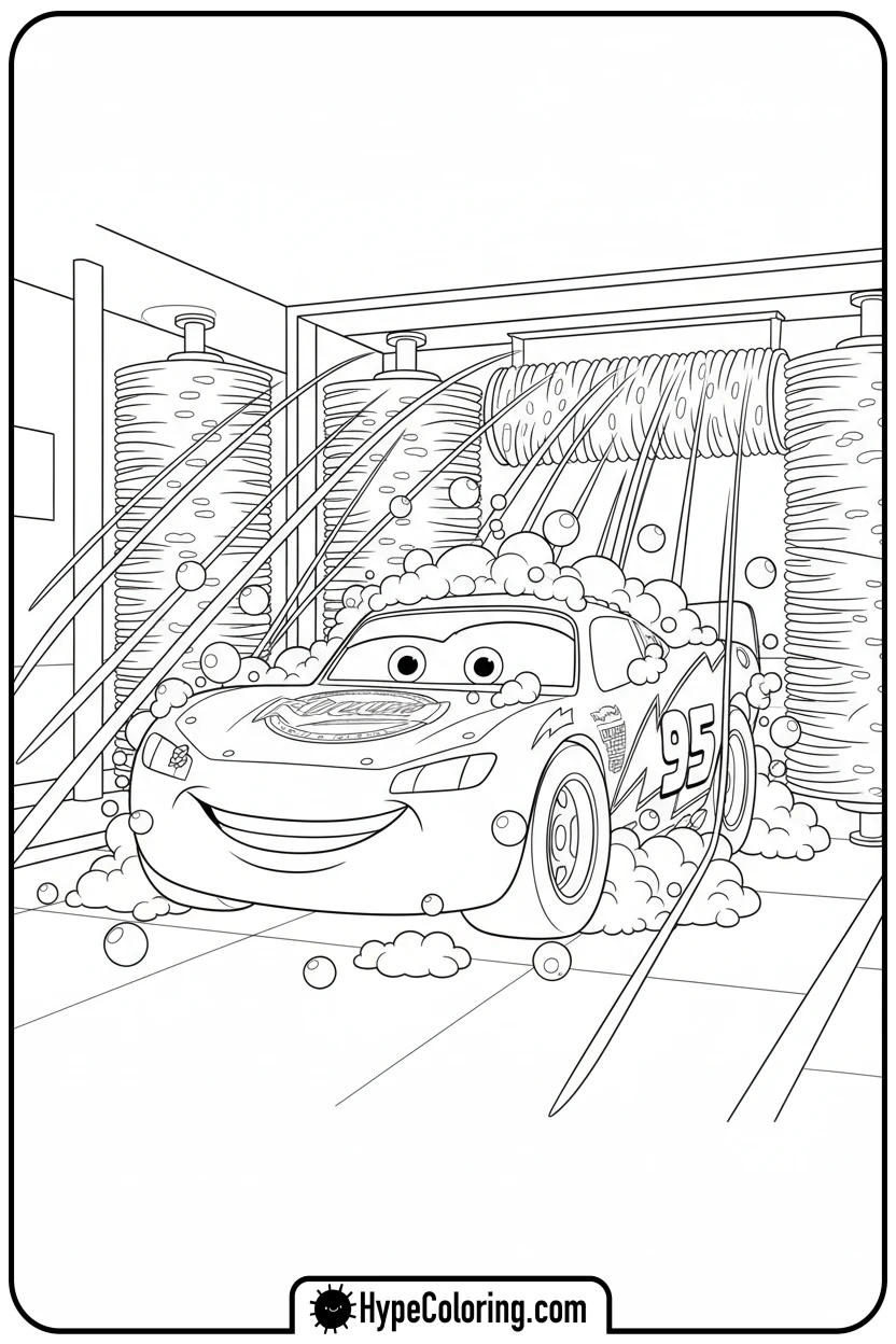 mcqueen-at-car-wash - mcqueen coloring pages