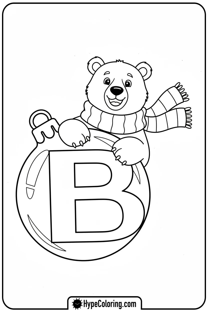 polar-bear-with-bauble-letter-b - Christmas alphabet coloring pages