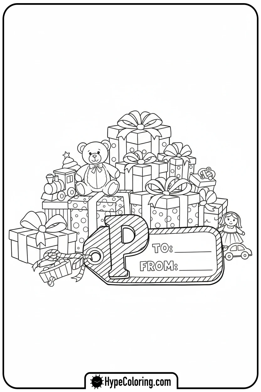 presents-and-toys-around-gift-tag-p - Christmas alphabet coloring pages
