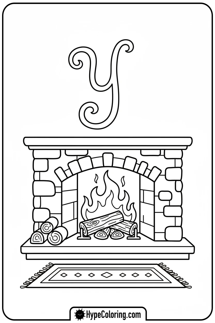 yule-log-burning-with-smoke-forming-y - Christmas alphabet coloring pages