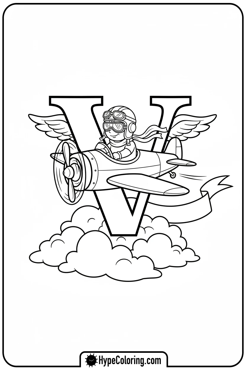 letter-v-flying-plane - alphabet letters printable