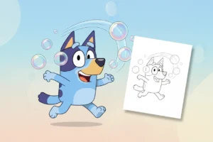 bluey-excitedly-chasing-after-a - bluey coloring page
